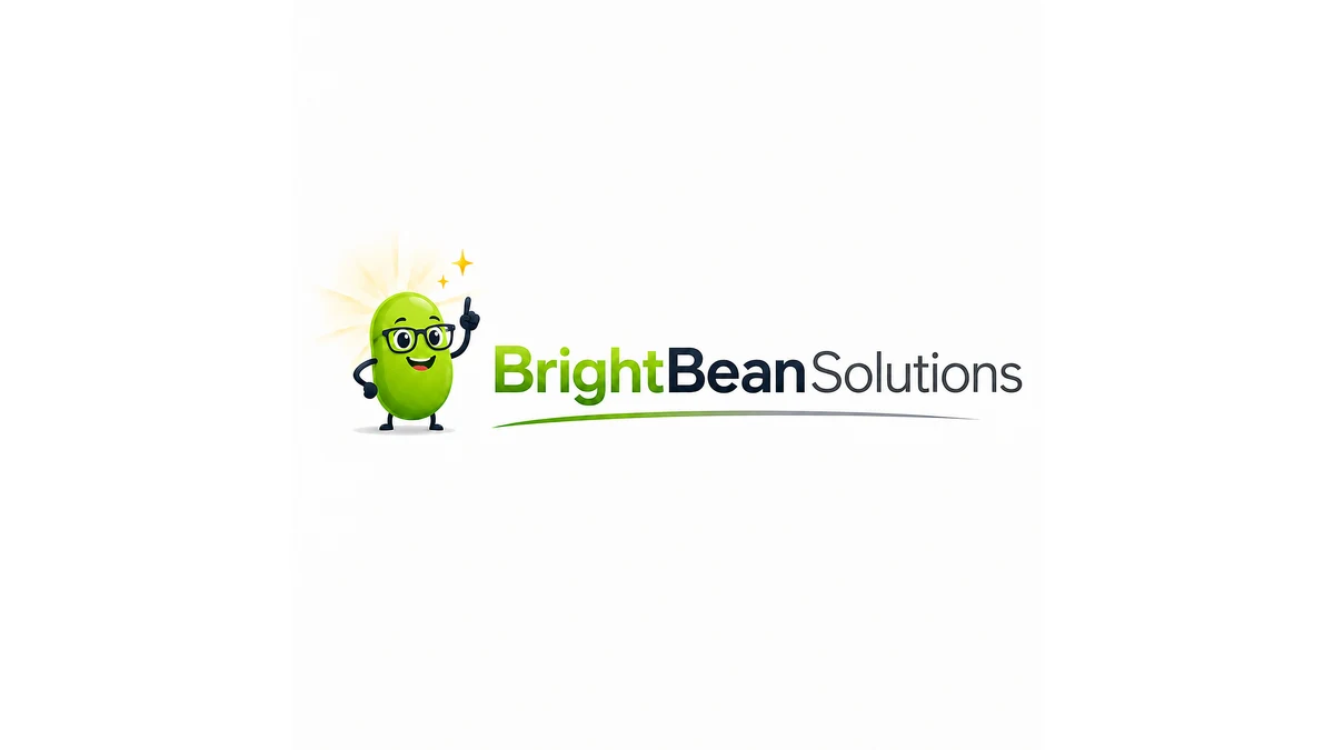 Bright Bean Solutions original green bean mascot and wordmark